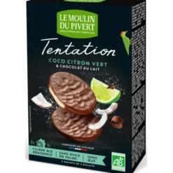 Biscuits à la noix de coco et au citron vert enrobés de chocolat au lait 115g