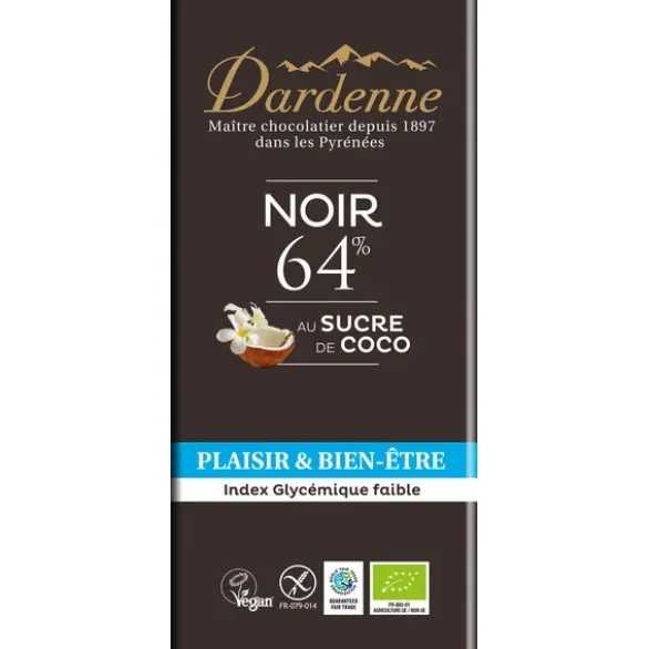 Chocolat noir 64% au sucre de coco 80g